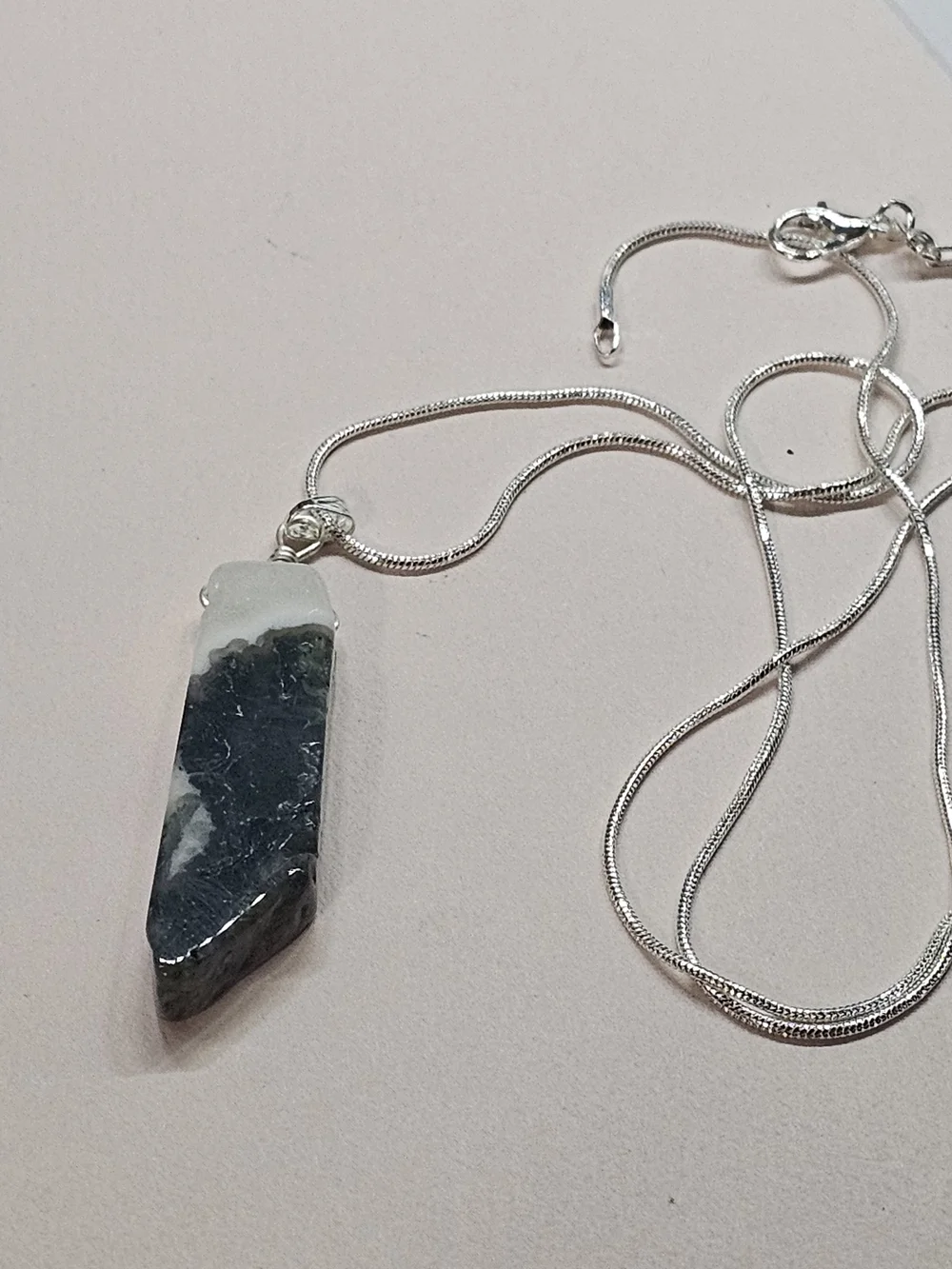 Sterling Silver Hematite Point Pendant Necklace - White and Dark Gray